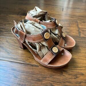 Clarks Indigo Women’s Block Heel Leather Sandals Sz 7.5 90s Y2K Chunky